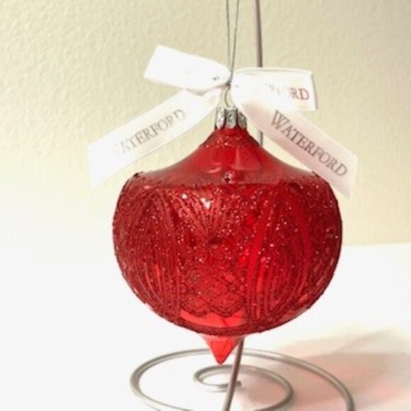 Waterford Holiday Red Glittered Ball Ornament ( Vtg ) - Picture 1 of 4